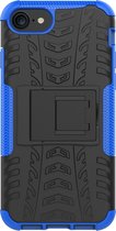 Mobigear Hoesje geschikt voor Apple iPhone SE (2020) Telefoonhoesje Hardcase | Mobigear Tire Backcover Shockproof met Standaard | Schokbestendig iPhone SE (2020) Telefoonhoesje | Anti Shock Proof - Zwart /Blauw | Zwart,blauw