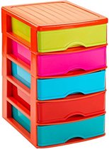 Ladeblok/bureau organizer met 5 lades oranje/multi kleuren - 21 x 17 x 28 cm - Ladeblokken/organisers kantoorartikelen/benodigdheden