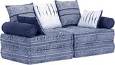 Furnibella – Poef Tweezits Modulair Bankje Zitpoef Zitje Stoel Zitbank Zitstoel Armstoel Loungestoel Loungebank Lounger Zitmeubel Stof Indigo