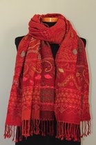 Wollen geborduurde sjaal en omslagdoek Rood