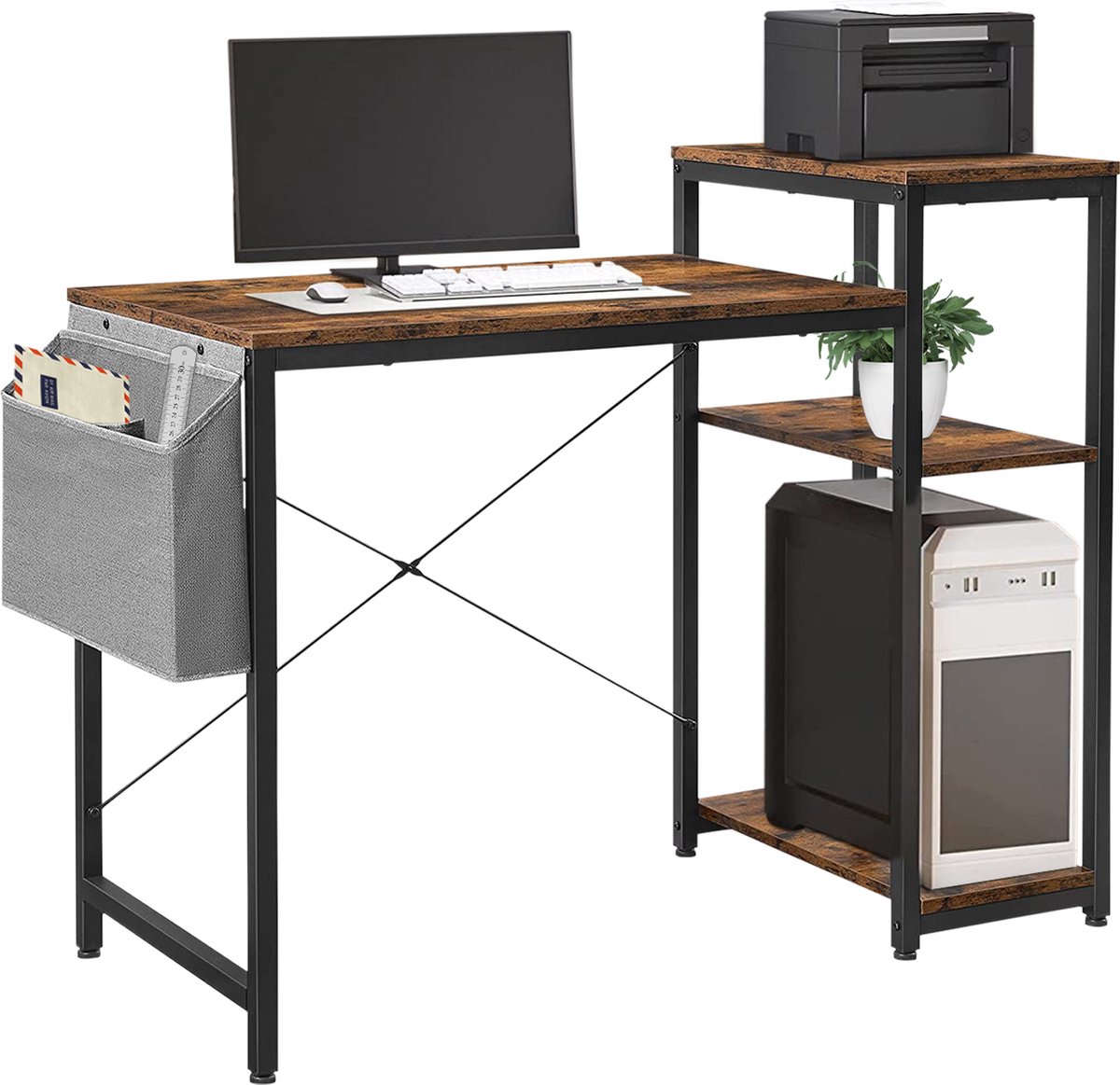 Bureau/bureautafel/computertafel, MDF, 100 x 52 x 45 cm, zwart/zilverkleurig