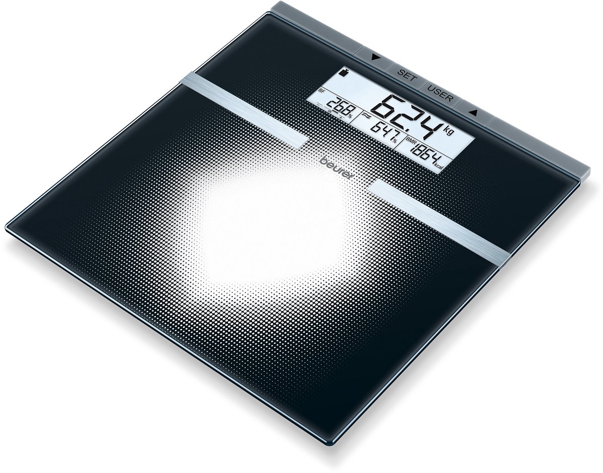 Beurer BG 21 Personenweegschaal - Lichaamsanalyse - BMI/BMR/AMR - Tot 180 kg - 30 x 31.5 cm - 10 Gebruikers - Verlicht groot LCD display met 2 regels - Incl. batterijen - 5 Jaar garantie