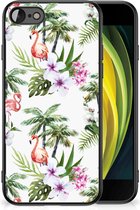 Coque transparente pour iPhone 7/8/SE 2020 avec palmiers Flamingo noirs à bord noir