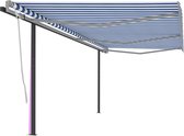 Decoways - Luifel automatisch uittrekbaar met palen 6x3,5 m blauw en wit