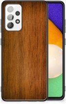 Leuk Case Super als Vaderdag Cadeaus Geschikt voor Samsung Galaxy A52 | A52s (5G/4G) Smartphone Hoesje met Zwarte rand Donker Hout
