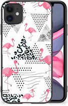 GSM Hoesje Geschikt voor iPhone 11 Leuk TPU Back Cover met Zwarte rand Flamingo Triangle