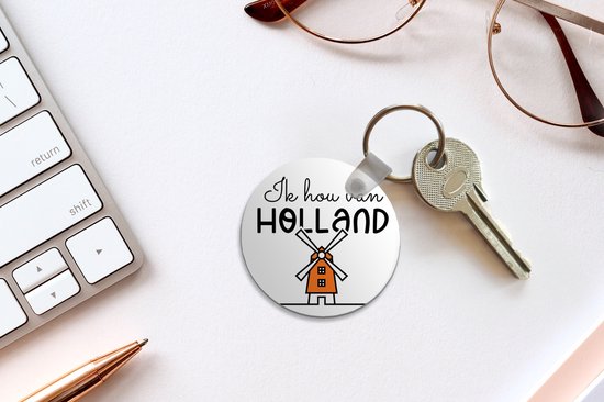 Sleutelhanger - Ik hou van Holland - Molen - Oranje - Plastic - Rond - Uitdeelcadeautjes