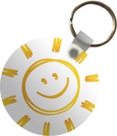 Sleutelhanger rond - Lachende zon - Plastic sleutelhangers geel - Uitdeelcadeautjes vrolijk - Cadeautje geluk - Smiley