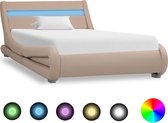 Decoways - Bedframe met LED kunstleer cappuccino 90x200 cm