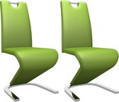 Decoways - Eetkamerstoelen met zigzag-vorm 2 st kunstleer groen