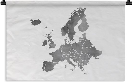 Wandkleed - Wanddoek - Europakaart in grijze waterverf - zwart wit - 150x100 cm - Wandtapijt