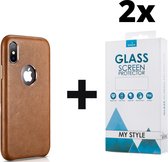 Backcase Lederen Hoesje iPhone XS Max Bruin - 2x Gratis Screen Protector - Telefoonhoesje - Smartphonehoesje