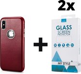 Backcase Lederen Hoesje iPhone XS Max Rood - 2x Gratis Screen Protector - Telefoonhoesje - Smartphonehoesje