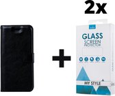 Kunstleer Bookcase Hoesje Met Pasjeshouder iPhone 6/6s Zwart - 2x Gratis Screen Protector - Telefoonhoesje - Smartphonehoesje