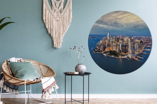 WallCircle - Cercle mural - Cercle mural intérieur - New York - Manhattan - Water - 120x120 cm - Décoration murale - Peintures ronds XXL
