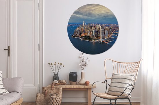 WallCircle - Cercle mural - Cercle mural intérieur - New York - Manhattan - Water - 120x120 cm - Décoration murale - Peintures ronds XXL