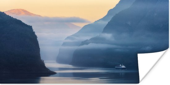Poster Fjorden in Noorwegen zonsopkomst - 120x60 cm