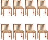 Decoways - Tuinstoelen 8 st met kussens massief teakhout