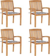 Decoways - Tuinstoelen stapelbaar 4 stuks met kussens massief teakhout