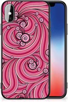 Smartphone Hoesje Geschikt voor iPhoneX | Xs Back Case TPU Siliconen Hoesje met Zwarte rand Swirl Pink