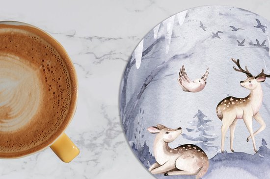 Sous-verres pour verres - Ronds - Hiver - Vogel - Cerf - 10x10 cm - Sous-verres - 6 pièces