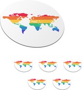 Onderzetters voor glazen - Rond - Kaart - Wereld - Regenboog - 10x10 cm - Glasonderzetters - 6 stuks