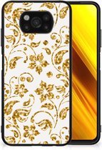 Back Cover Siliconen Hoesje Xiaomi Paco X3 | X3 Pro Telefoonhoesje met Zwarte rand Gouden Bloemen