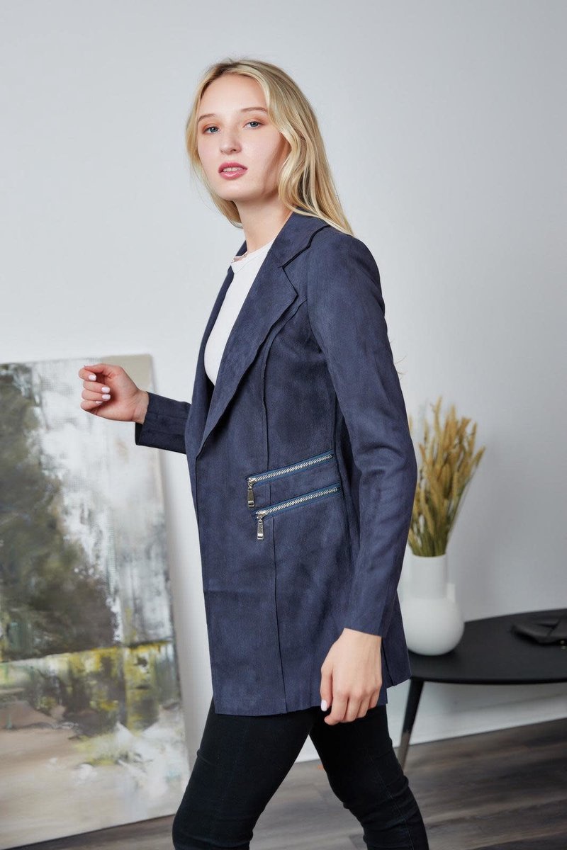 Dames Open Blazer Suède Navy Size : S