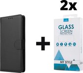 Kunstleer Bookcase Hoesje Met Pasjeshouder Samsung Galaxy A50 Zwart - 2x Gratis Screen Protector - Telefoonhoesje - Smartphonehoesje