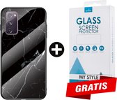 Backcover Marmerlook Hoesje Samsung Galaxy S20 FE Zwart - Gratis Screen Protector - Telefoonhoesje - Smartphonehoesje