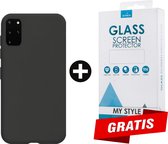 Siliconen Backcover Hoesje Samsung Galaxy S20 Plus Zwart - Gratis Screen Protector - Telefoonhoesje - Smartphonehoesje