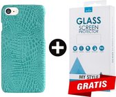 Backcover Slangenprint Fashion Hoesje iPhone 7 Mintgroen - Gratis Screen Protector - Telefoonhoesje - Smartphonehoesje