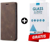 CaseMe Bookcase Pasjeshouder Hoesje Samsung Galaxy A21s Bruin - Gratis Screen Protector - Telefoonhoesje - Smartphonehoesje