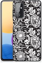 Mobiel TPU Hard Case Geschikt voor Samsung Galaxy M52 Telefoon Hoesje met Zwarte rand Zwart Bloemen