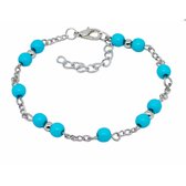 EXTRA lang-enkel bandje- turquoise- 26+5 cm-Zilverkleur-Charme Bijoux