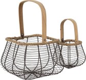 Decoratie Mandjes Set van 2 23*16*16 / 13*10*12 cm Bruin Ijzer, Hout Mand Opbergmand