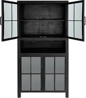 Kast  - stoere kast - zwart hout  - legplanken - glazen deuren  -  H190cm