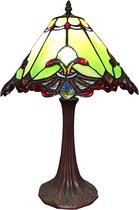 LumiLamp Tiffany Tafellamp Ø 31*49 cm E27/max 1*60W Groen, Rood Glas, Kunststof Tiffany Bureaulamp Tiffany Lampen