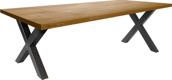 Eikenhouten eettafel naturel met x-poot – extra dik blad