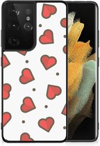 Transparant Hoesje Super als Sinterklaas Cadeautje Samsung Galaxy S21 Ultra Silicone Hoesje met Zwarte rand Hearts
