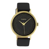 OOZOO Timepieces - Gouden horloge met zwarte leren band - C10837 - Ø42