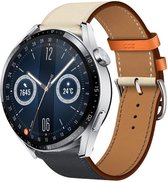 Lederen smartwatch bandje - geschikt voor Huawei Watch GT 2 / GT 3 / GT 3 Pro 46mm / GT 2 Pro / GT Runner / Watch 3 / Watch 3 Pro - donkerblauw/wit