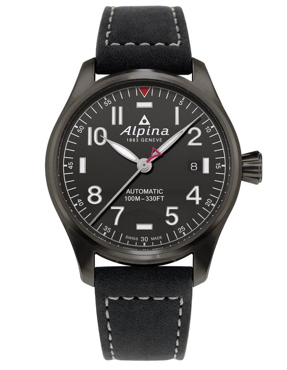 Alpina Startimer Pilot AL-525G3TS6 Horloge - Leer - Zwart - Ø 40 mm