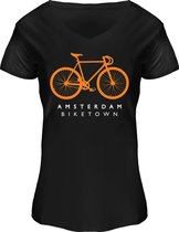 Fox T-Shirt Dames - V Hals - Bike Town A'dam - Black - XS