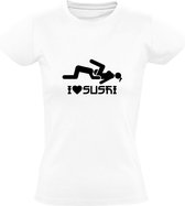 I Love Sushi | Dames T-shirt | Zwart | Vis | Eten | Foreplay | Roleplay | Kink | Fetisj | Plezier | Partner | Valentijnsdag
