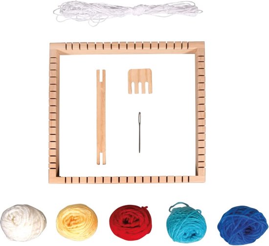 Houten weefraam vierkant klein set alles-in-één starterset met frame