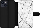 iPhone 13 Mini Wallet Case bookcase phone case - Marbre - Zwart - Wit - Avec compartiments - Étui portefeuille avec fermeture magnétique