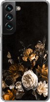 Geschikt voor Samsung Galaxy S22 hoesje - Bloem - Gold - Patronen - Siliconen Telefoonhoesje