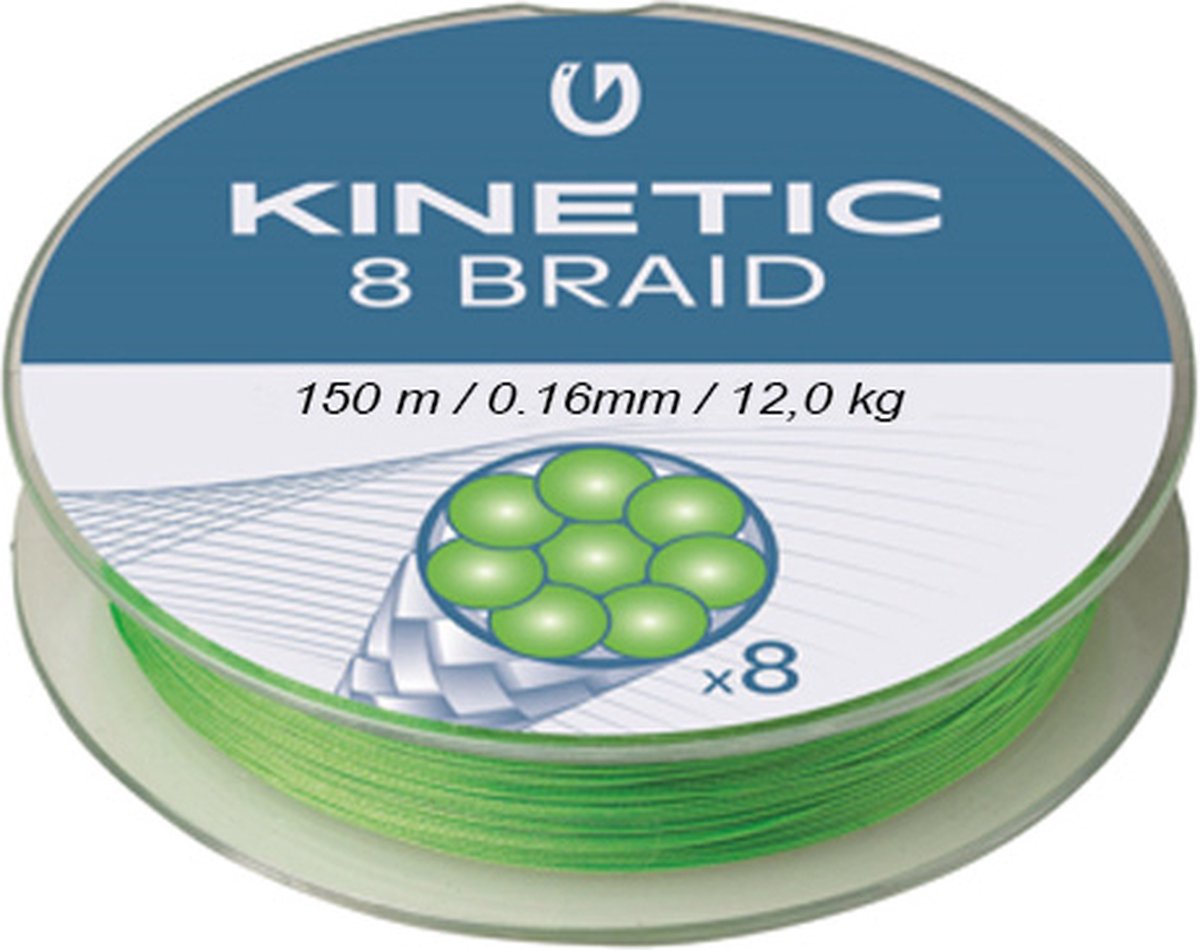 Kinetic 8 Braid - Fluo Green - 150m - 0.16mm - 12.0kg - Gevlochten Lijn - Groen