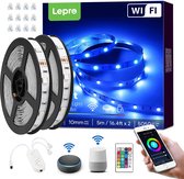 Lepro Smart LED Strip 10M (2x5M), RGB Dimbare LED Strip Wifi, WLAN LED Tape, Zelfklevend Superhelder Lichtband String Lights Stripes met Afstandsbediening, [slechts 2,4GHz] Compatibel met Ale